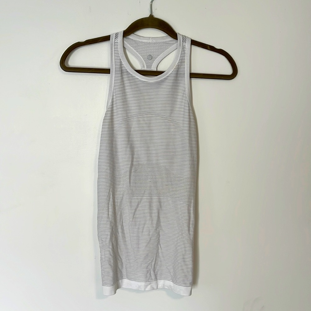 Lululemon white tank top with stretch back band worn twice